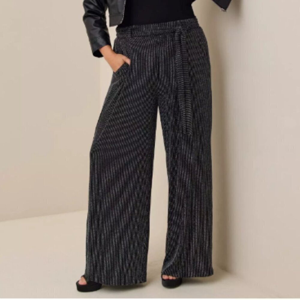 Torrid Womens Plus Size 2X Pull-On Wide Leg Stretch Lurex High-Rise Pant Glitter